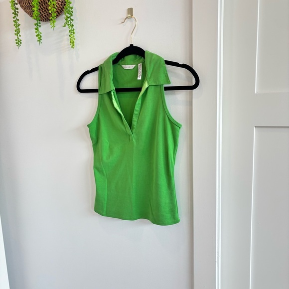 Clothes Brand 100% Pure Cotton Green Women's Collard Sleeveless V-Neck Top Small - Picture 2 of 10